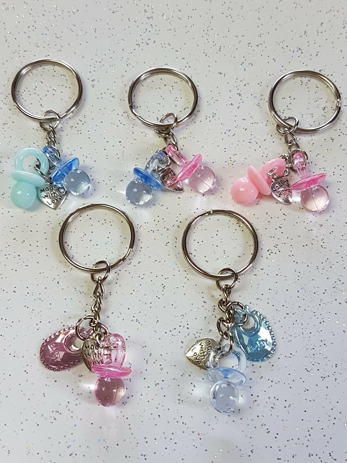 10 X Baby Shower Keyring Favours Girl Boy Keepsake Gender Reveal Twins