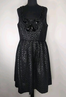 Donna Morgan Black Metallic Beaded Scoop Neck Fit Flare Dress Size 12 | eBay