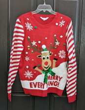 Womens Reindeer Christmas Sweater XL 11/13 Juniors No Boundaries New