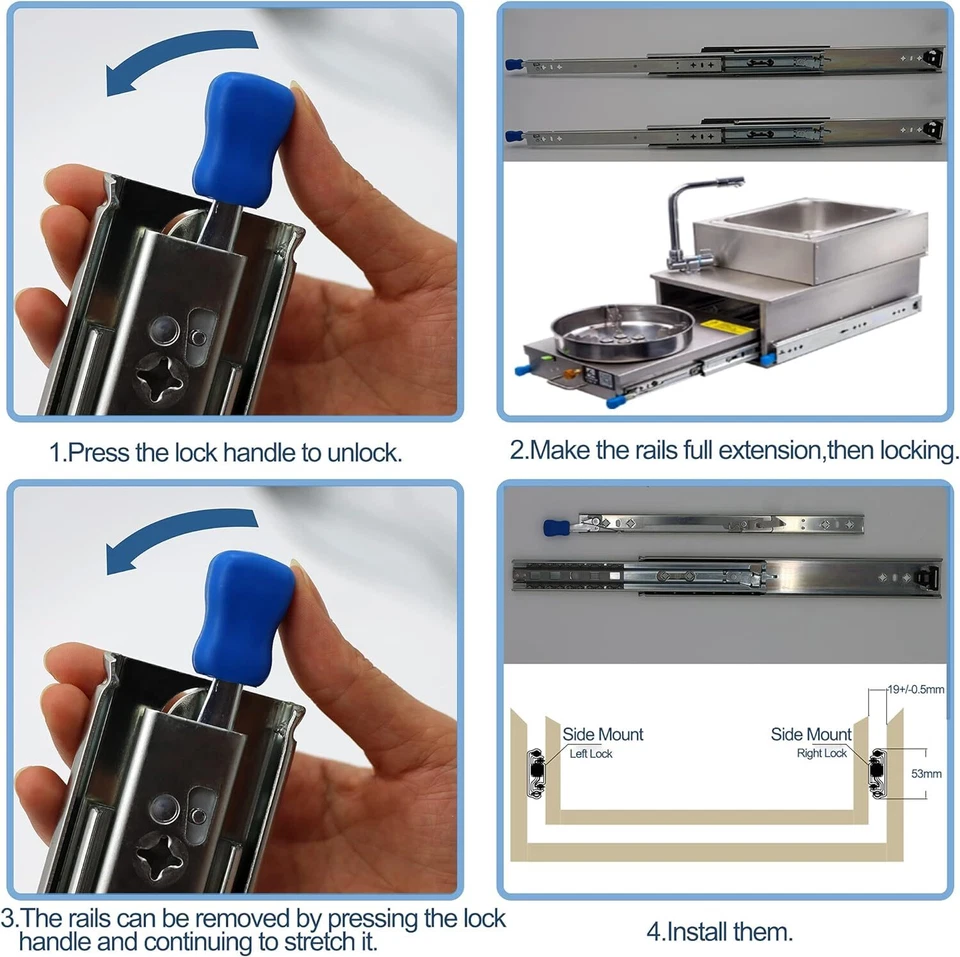 2x Locking Drawer Slides 125KG / 240KG Heavy Duty Runners Trailer Draw Slide AU - image 2 of 4