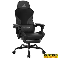 Faux Leather Gaming Office Chair W/ Footrest Ergonomic Adjustable Computer Chair