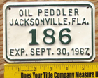Item photo. Show Listing Details page. Listing 1967 Jacksonville, Florida License Plate Number Tag – Oil Peddler
