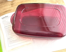 Tupperware Microwave Steamer Cookware 3 pcs Rectange 9" x 6" Cranberry w/Recipes