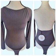 Princess Polly Backless Bodycon Gray/Purple Baddie Long Sleeve Bodysuit, Size 6