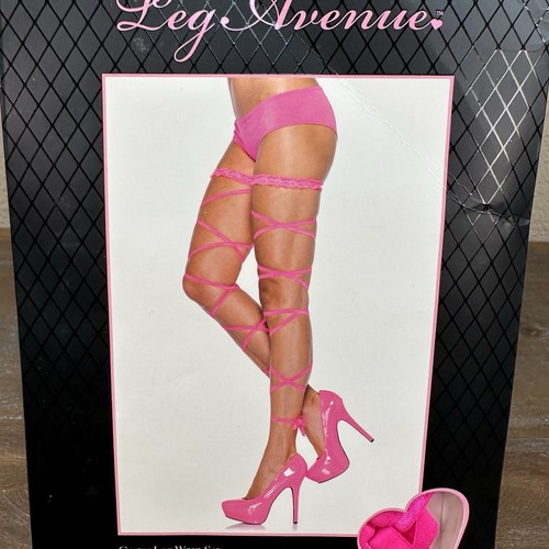 New Leg Avenue Pink Garter Leg Wrap Set Hot Pink Lingerie 100% Nylon #9142 - Picture 4 of 12