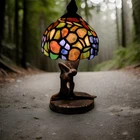 Vintage Stained Glass Table Lamp Laying Woman 9.5''H Tiffany Style Art 6' Cord