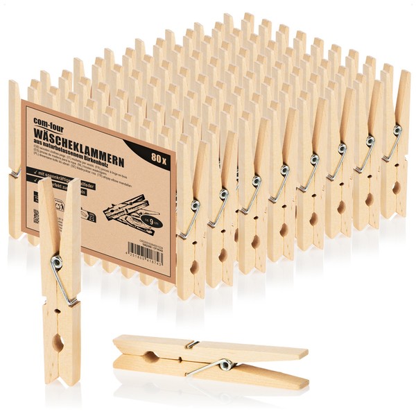 80X WäScheklammern Xl Aus Holz - Holzklammern Aus Birkenholz - Unbehandelte-image