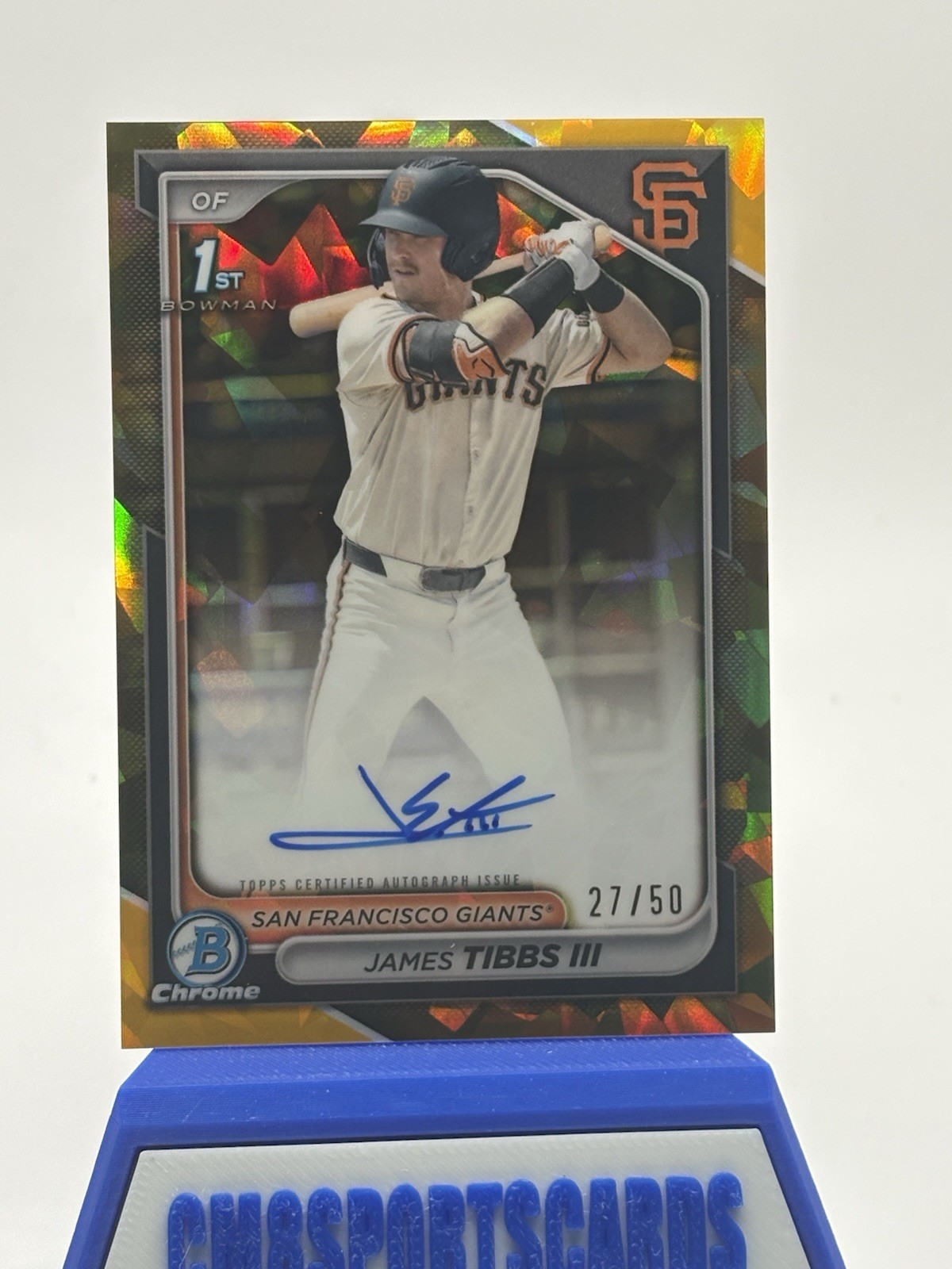 2024 BOWMAN DRAFT SAPPHIRE CHROME JAMES TIBBS III AUTO GOLD #/50 GIANTS DODGERS!