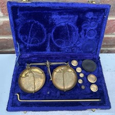 Vintage Brass Balance Scale with Weights in Fitted Case