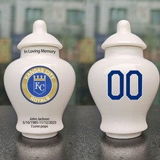 Ceramic Mini Urn   Kansas City Royals Baseball Theme, Custom Text  Number