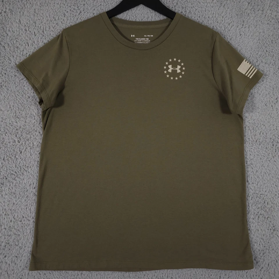 Under Armour Shirt Women XL Green Freedom American Flag The Classic Tee Military - Image 2 of 4