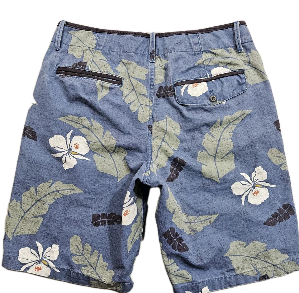 Gap Sunwashed Bermuda Shorts Mens 32 Blue Palm Leaf Print Duck Canvas Hawaiian - Image 4 of 4