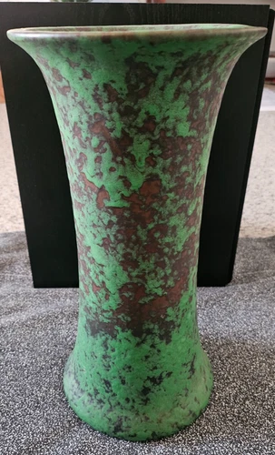 Weller Coppertone 1920s Arts And Crafts Pottery -Green Flared Rim Vase 12.5"
