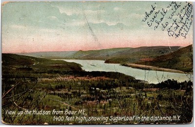 Postcard NY View up the Hudson from Bear Mountain Sugar Loaf in Distance