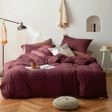 Burgundy Cotton Duvet Cover Soft Modern Striped Boho Comforte Bedding Cover Set.