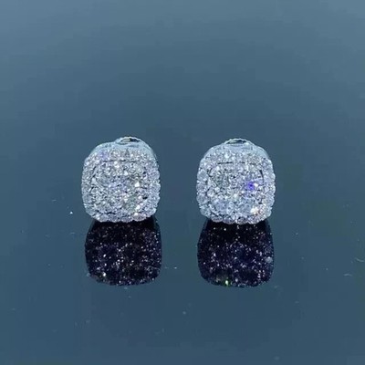 2Ct Round Lab Created Diamond Men's Cluster Stud Earrings 14K White Gold Finish