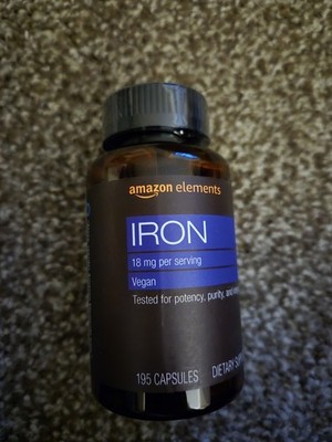 Amazon Elements Iron Supplement, 18 mg, 195 Capsules, Vegan