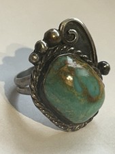 Vintage Navajo Sterling Silver Turquoise Ring size 5  Old Pawn