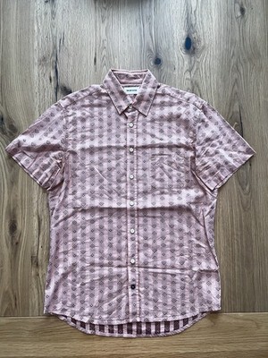 Taylor Stitch Men s Short Sleeve Button Up Shirt, Size 40, Pink Arrow Print