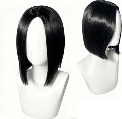 FOUNSHO Mens Black Straight Wig, 35CM/ 13.78'' Long Synthetic Hair Wigs For Men Women,