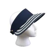 Eric Javits Champ Visor UPF 50 Travel Vacation Adjustable Sun Hat Navy Striped