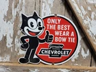 VINTAGE FELIX CHEVROLET PORCELAIN SIGN OLD CHEVY DEALER BOWTIE DIECUT CAR TRUCK