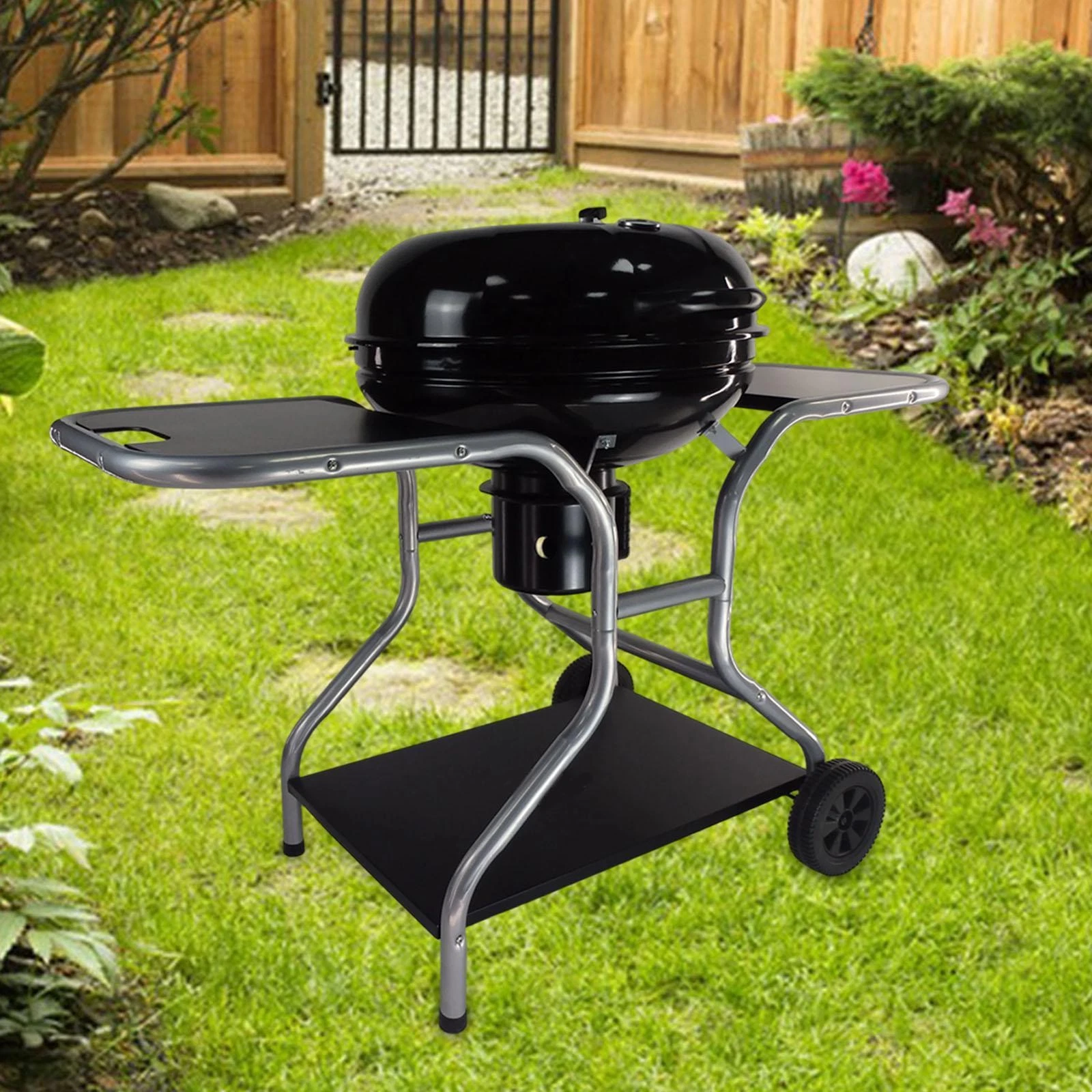 Kettle Charcoal Grill Portable with Wheels for Beach Outdoor Cooking Patio