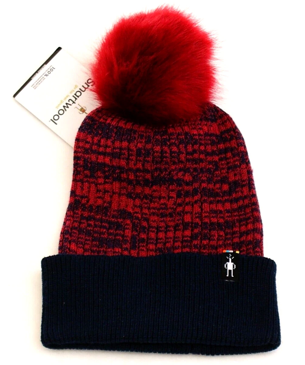 Smartwool Powder Pass Navy Burgundy Knit Cuff Pom Beanie Women s