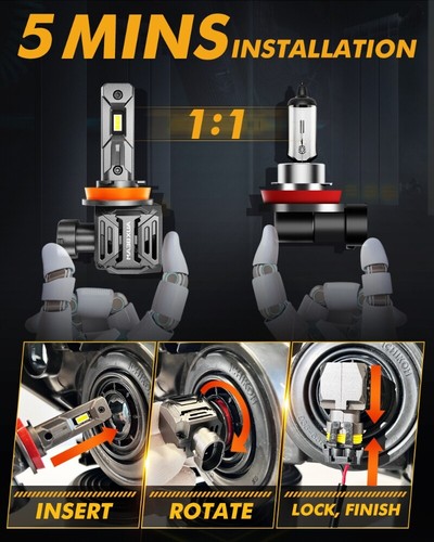 Q30 H11 LED Headlight Kit Low Beam Bulbs Super Bright 6500K White 24000LM 110W - Picture 6 of 12