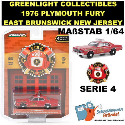 GREENLIGHT 1976 PLYMOUTH FURY NEW JERSEY EAST BRUNSWICK FIRE & RESCUE 4 #67050-B