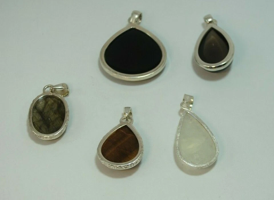 Silber Anhänger mit Verschiedenen Edelsteinen, glatt geschliffen - Bild 2 von 2
