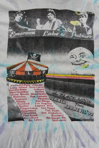 Vintage ELP Emerson Lake & Palmer Single Stitch Tie Dye T-Shirt L The Black Moon - Picture 3 of 5