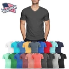 Mens V Neck T Shirt Short Sleeve Slim Fit Casual Plain Tee Top Soft Cotton