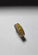 Shiny Yellow Cushion Cut Citrine With Bright White CZ 4.10TCW Bridal Women Band