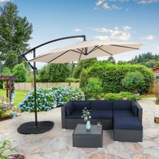 Beige 10ft Patio Offset Cantilever Umbrellas with 8 Steel Ribs and Crank Handle