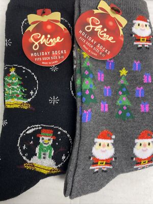New! 2 Pair Women s Christmas Socks Size 9-11 Novelty Great Stocking Stuffer
