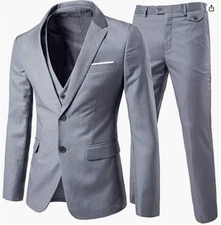 Cloudstyle Men's Suit Slim Fit Grey 3 Piece XS 36R 30W Notch Lapel 2 Button