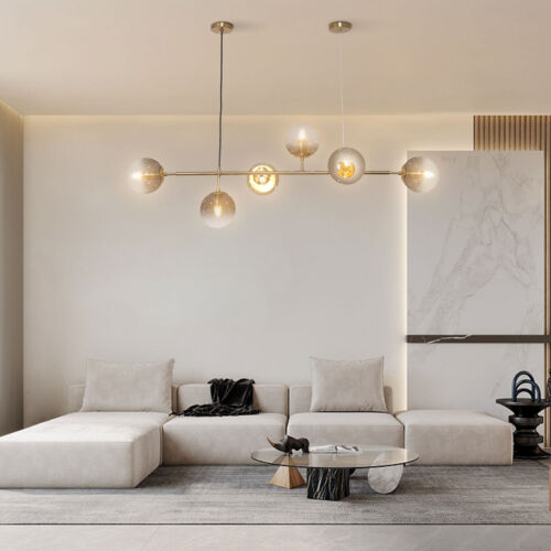 6-Light Modern Gold Linear Globe Ceiling Light Pendant Lamp Sputnik Chandelier