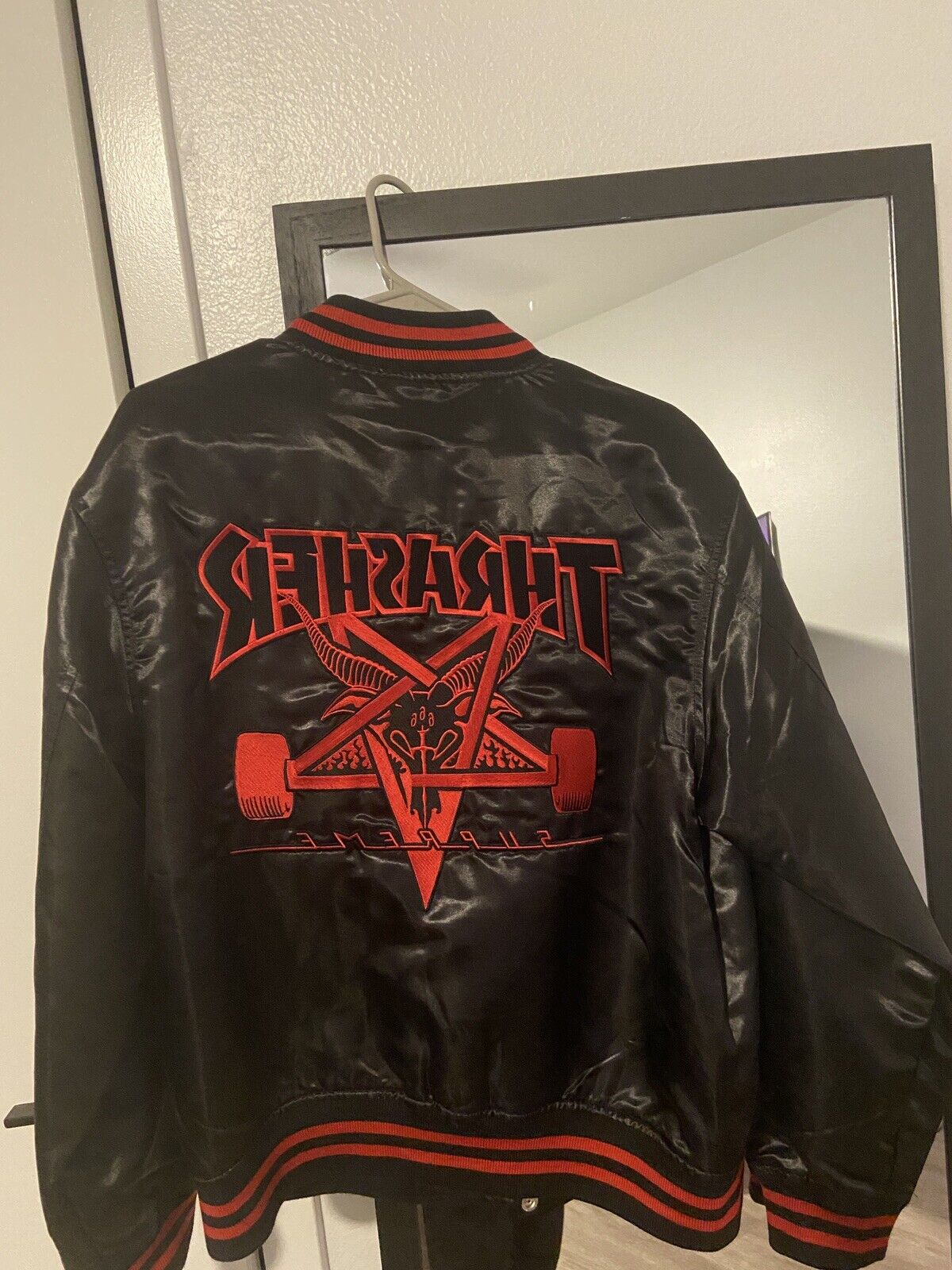 Brand New Supreme x Thrasher Satin Varsity Jacket - Black - Medium - FW21  (NEW!)