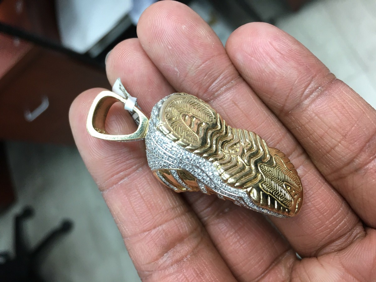Real Diamond Mens Jumpman Jordan 23 Shoe Pendant 2 inch 14K Yellow