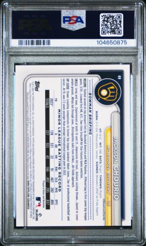 Bowman 2024 cromo M/B Jackson Chourio SP VARIACIÓN DE IMAGEN #69 RC PSA 9 NOVATO - Imagen 2 de 2
