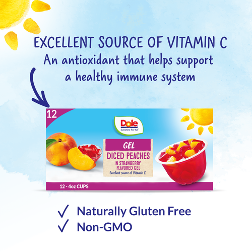 (2 pack) Dole Fruit Bowls Diced Peaches in Strawberry Gel, 4.3 oz Cups (12 Pack) - Picture 5 of 14
