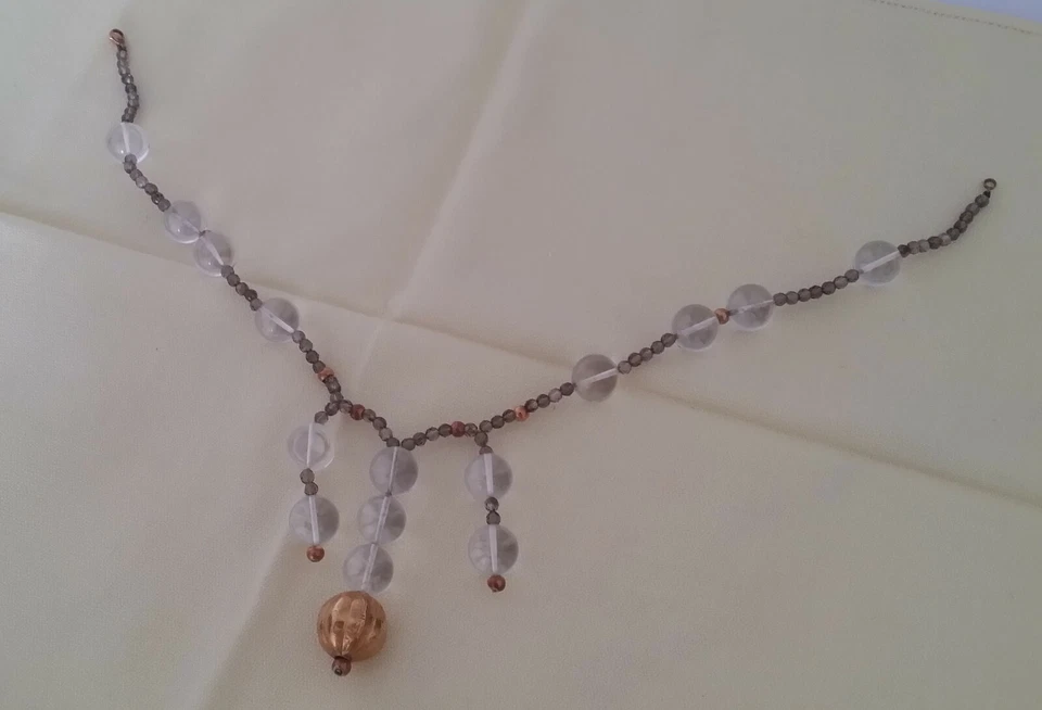 COLLANA VINTAGE ANNI '90 - CON PENDENTE E SIMILPERLE TRASPARENTI - CON CUSTODIA - Immagine 3 di 4