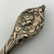 Sterling Silver Figural Button Hook Repoussé Woman's Head Vanity Dresser Display