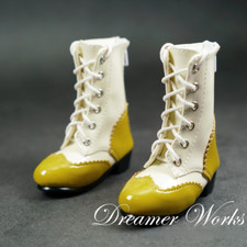 1/4MSD 1/3SD BJD Shoes Doll Spliced Leather Boots Lace-up White Yellow Female