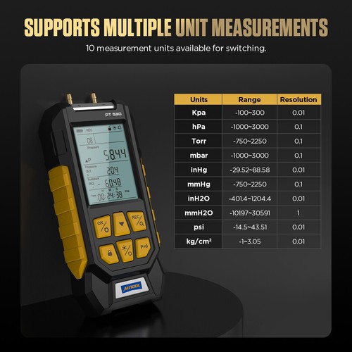 Digitales Manometer Differenzdruck Messgerät Luftdruckmesser Gasdruckmessgerät - Bild 4 von 22