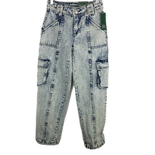 Wild Fable NWT High Rise Utility Denim Blue Crop Jeans  Sz 00/24  Acid Wash