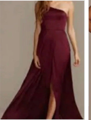 David’s bridal bridesmaid dress burgundy one shoulder