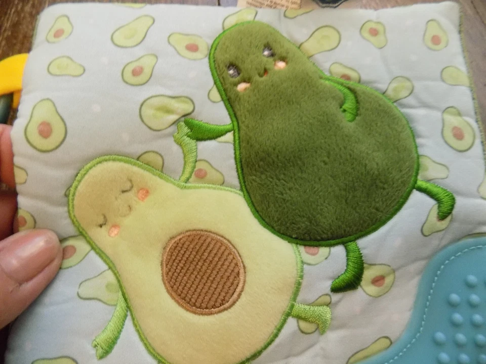 Mary Meyer Yummy Avocado Crinkle Teether Squeaker Clip on Plush Square Baby Toy - Image 2 of 3