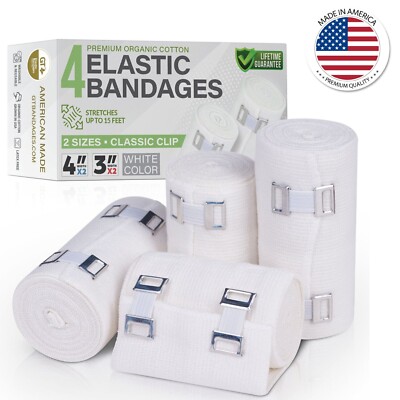 GT 2x4'' & 2x3'' Organic Cotton Bandages Classic Clip Fasteners, White